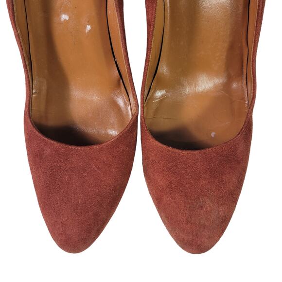 Aquatalia Neely Suede Heels Brown Leather Block Almond Semi Pointed Toe Italy 7 - Picture 5 of 14